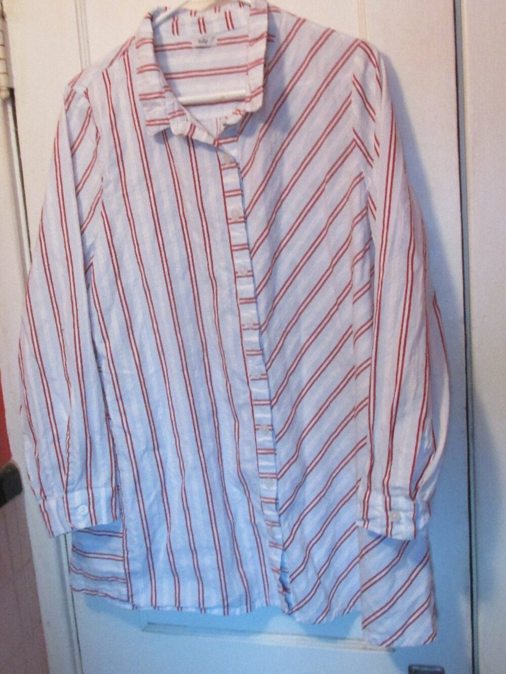 Tulip Women's Striped Button Front Shirt Tunic Size Large Cotton Red White Boho
